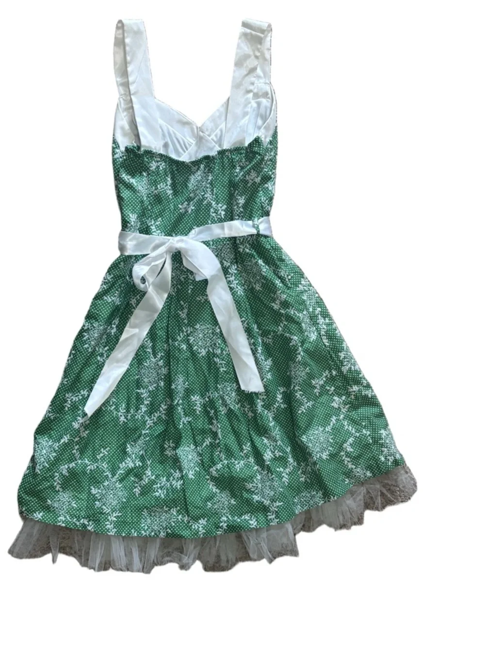 Girls embroidered Whimsy Floral Polka Dot Dress - Green White - Youth M